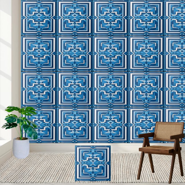 De Cerâmica Azulejo na moda azul e mosaico branco grego cerâmi (Stylish Blue and White Mosaic Greek Ceramic Tile)