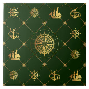 De Cerâmica Azulejo Náutico Dourado