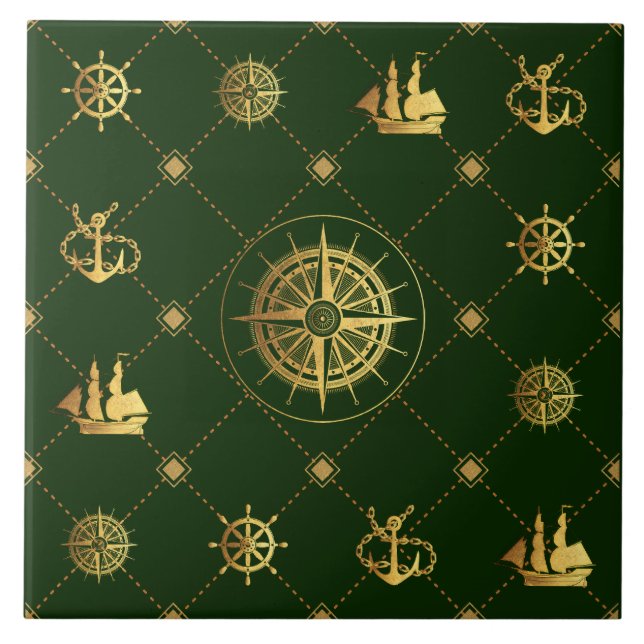 De Cerâmica Azulejo Náutico Dourado (Frente)