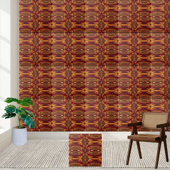 De Cerâmica Azulejo negro e Impressão africano Dourado (Bold Red & Gold African Print Tile)