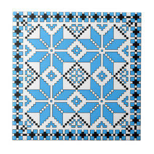 De Cerâmica Azulejo nórdico da estrela (azul e preto)