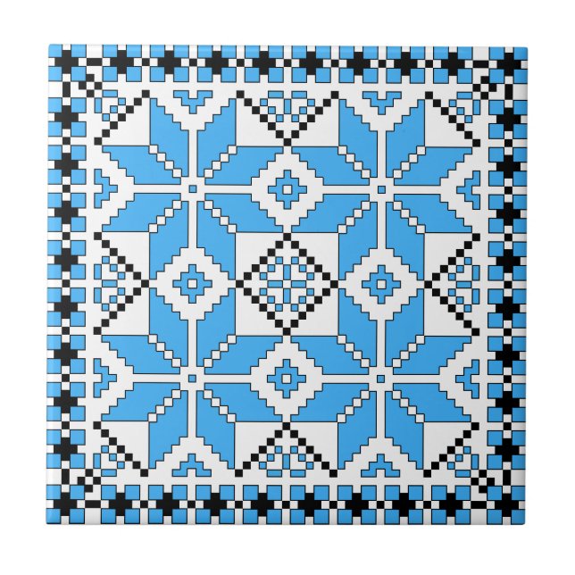 De Cerâmica Azulejo nórdico da estrela (azul e preto) (Frente)