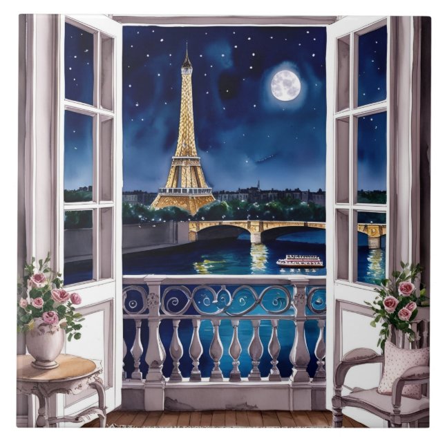 De Cerâmica Azulejo Noturno em Paris (Frente)
