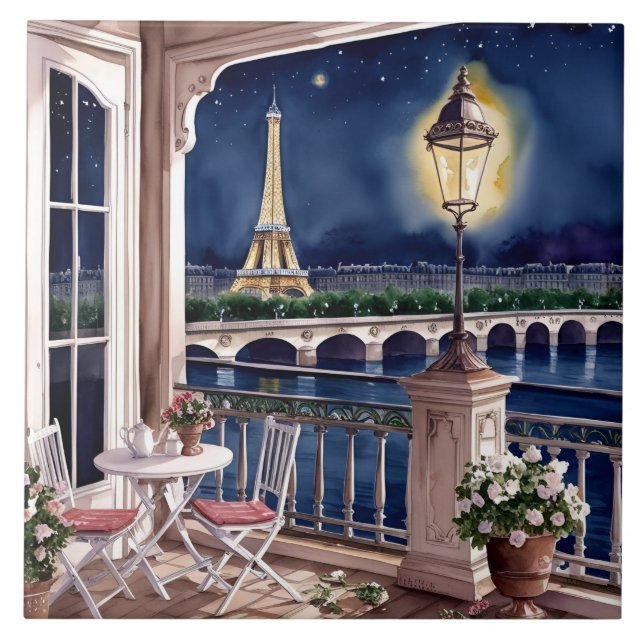 De Cerâmica Azulejo Noturno em Paris (Frente)