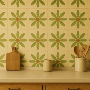 De Cerâmica Azulejo Olive Bloom – Padrão Floral Vintage