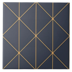 De Cerâmica Azulejo - Padrão Geométrico Dourado e Azul