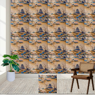 De Cerâmica Azulejo peaceful River e Pagoda Art Chinoiserie