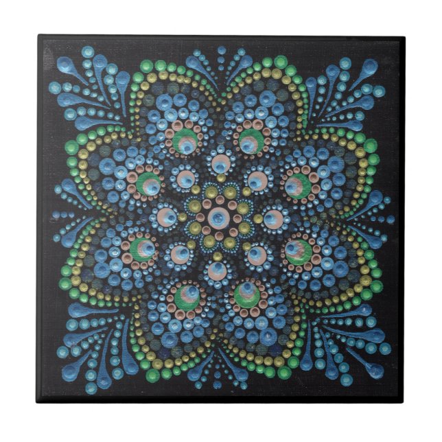 De Cerâmica Azulejo Peacock Dot Mandala (Frente)
