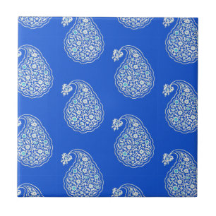 De Cerâmica Azulejo persa paisley - branco em azuis cobaltos