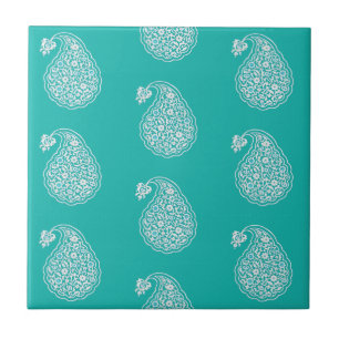 De Cerâmica azulejo persa paisley - branco no turquesa