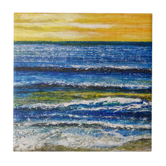 De Cerâmica Azulejo - Pôr do Sol à Beira-Mar e Ondas do Mar