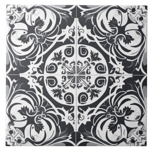 De Cerâmica Azulejo Português Preto e Branco Sem Costura