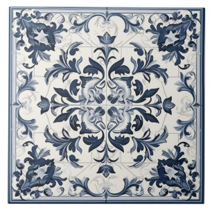 De Cerâmica Azulejo Português Sem Costura Azul e Branco