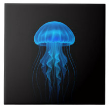 Azulejo Preto 4 Luxe com Água-Viva Neon Azul