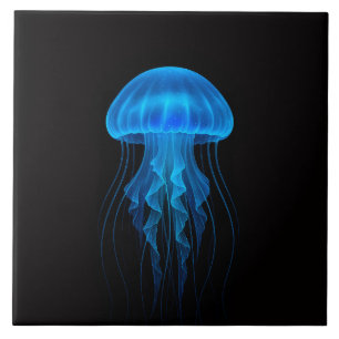 De Cerâmica Azulejo Preto 4 Luxe com Água-Viva Neon Azul