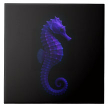 Azulejo Preto 4 Luxe com Cavalo-Marinho Azul Viole