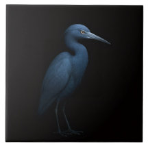Azulejo Preto 4 Luxe com Garça Azul Pequena