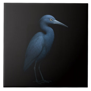 De Cerâmica Azulejo Preto 4 Luxe com Garça Azul Pequena