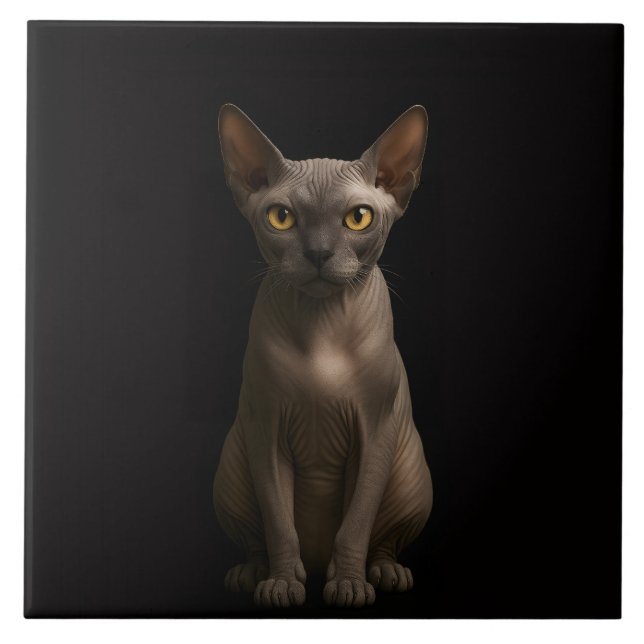 De Cerâmica Azulejo Preto 4 Luxe com Gato Sphynx (Frente)