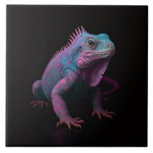 Azulejo Preto 4 Luxe com Iguana Tropical Rosa