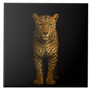 De Cerâmica Azulejo Preto 4 Luxe com Leopardo Majestoso