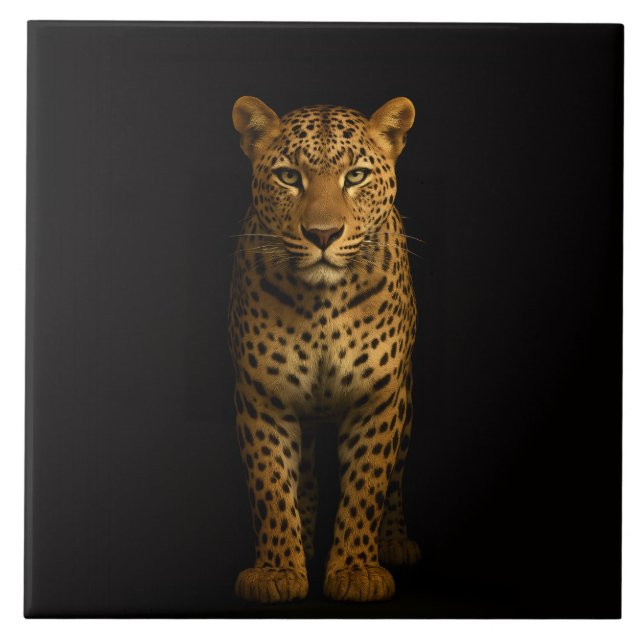 De Cerâmica Azulejo Preto 4 Luxe com Leopardo Majestoso (Frente)