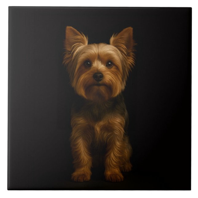 De Cerâmica Azulejo Preto 4 Luxe com Yorkshire Terrier (Frente)