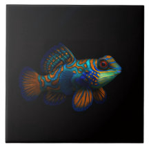 Azulejo Preto 4 Luxo com Peixe Dragão Mandarin
