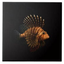 Azulejo Preto 4 Luxo com Peixe-Leão Vermelho