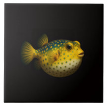 Azulejo Preto 4 Luxo com Peixe-Peixe Amarelo