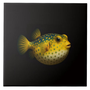 De Cerâmica Azulejo Preto 4 Luxo com Peixe-Peixe Amarelo
