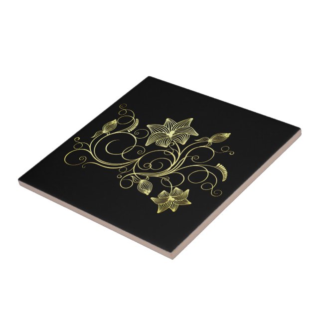 De Cerâmica Azulejo Preto Cerâmico com Flores Douradas Escolhe (Lateral)