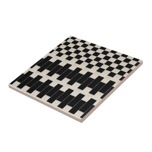 De Cerâmica Azulejo Preto e Bege Listrado Quadrado