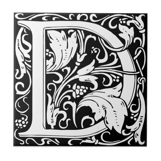 De Cerâmica Azulejo preto e branco em arte nova com a letra D (Frente)