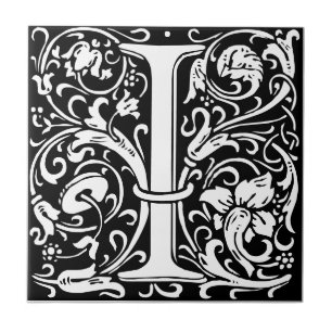 De Cerâmica Azulejo preto e branco letra I art nouveau