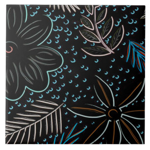 De Cerâmica Azulejo Preto Floral Cerâmico