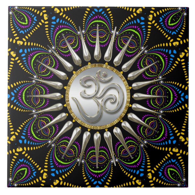 De Cerâmica Azulejo psicadélico do OM da prata do tribo (Frente)