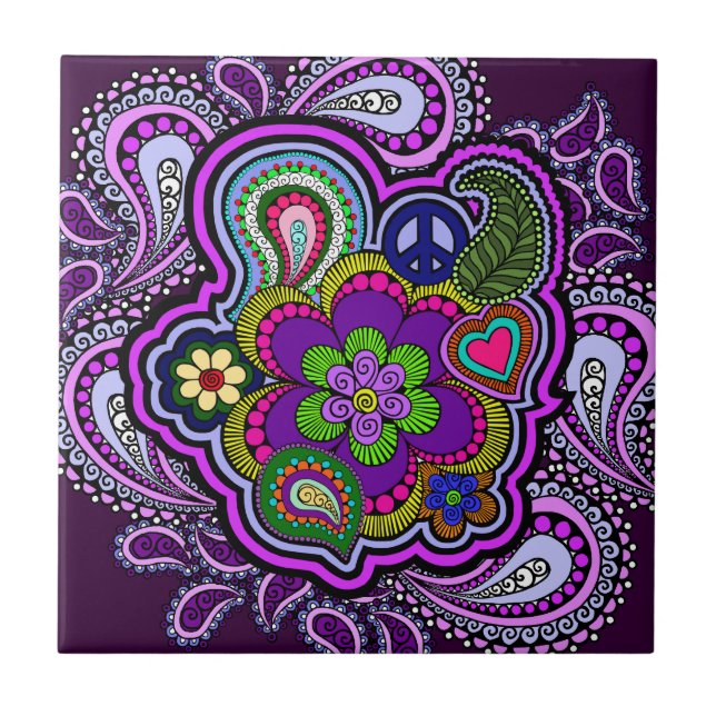 De Cerâmica Azulejo Psicodélico Púrpura Paisley (Frente)