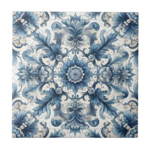 De Cerâmica Azulejo Quadrado Com Design Azul E Branco Vintage