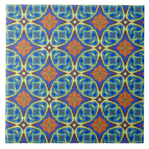 De Cerâmica Azulejo Real Azul e Laranja, com Padrões Cerâmicos