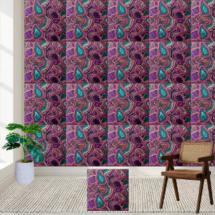 De Cerâmica Azulejo Rich Ametist Roxo Teal Dourado Geode