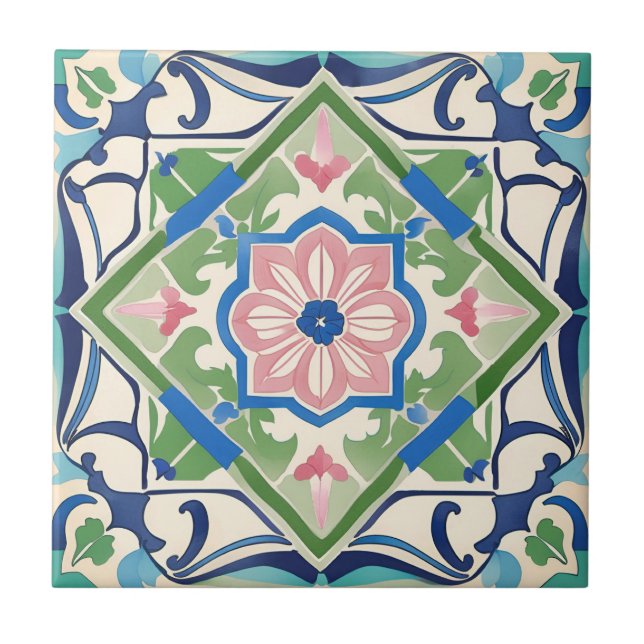 De Cerâmica Azulejo rosa e azul (Frente)