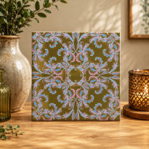 Azulejo Rosa Vintage e Azul Arabesco em Ouro Oliva