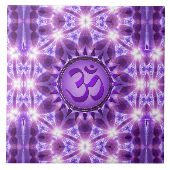De Cerâmica Azulejo roxo da mandala do OM da energia da (Frente)
