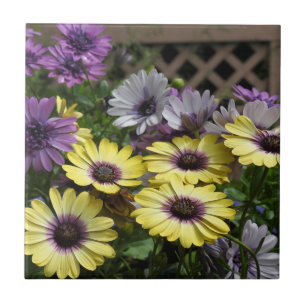 De Cerâmica Azulejo roxo e amarelo Trivet das margaridas