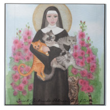 Azulejo Santa Gertrudes Padroeira dos Gatos Suport