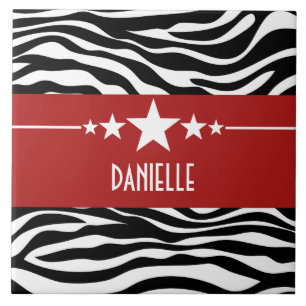 De Cerâmica Azulejo Sassy vermelho da zebra da estrela