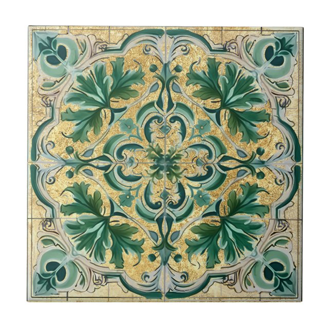 De Cerâmica Azulejo Talavera Azulejo Dourado Verde (Frente)