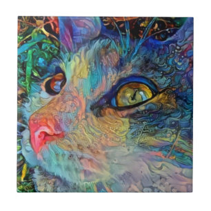 De Cerâmica Azulejo Trivet da arte abstracta do gato
