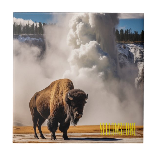 De Cerâmica Azulejo Trivet-Yellowstone Buffalo (Frente)